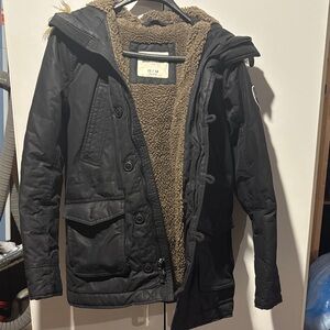 Abercrombie & Fitch Black Puffer Jacket with Brown Fleece Lining (Kids)